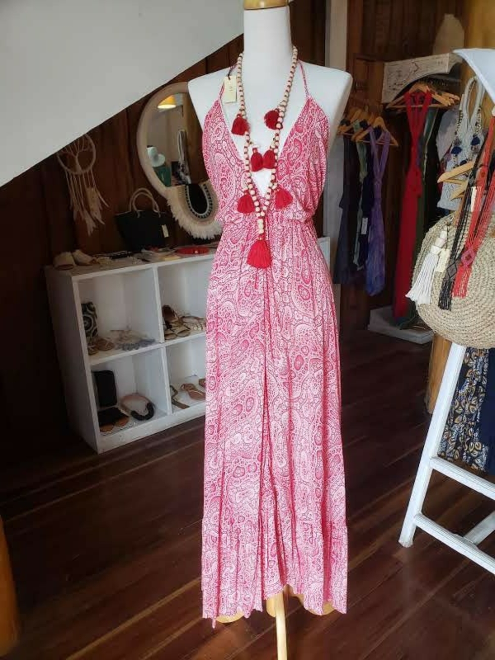 Red Paisley Halter Maxi Dress - Women's Flowy Summer Dress